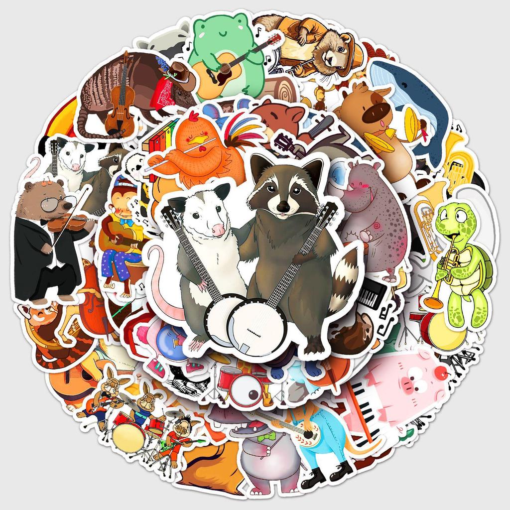50 Animal Concert Cartoon Stickers: Musical Instrument Decor for Water Bottles, Phone Cases & Journals