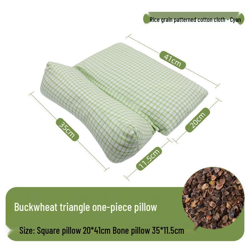 Neck Support Pillow - Rice Grain Pattern, Cotton Fabric, Natural Buckwheat, One-Piece for Family Sleep Aid