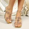 Rhinestone Floral Transparent Slip On Chunky Heels Sandals Women Summer High Heels Open Toe Sandals Gold Wedding Dress Shoes