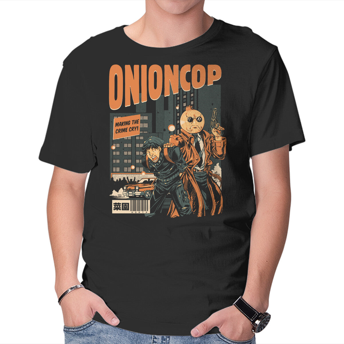 Unisex Crew Neck T-Shirt Onion Cop Graphic Short Sleeve Casual Tee XS