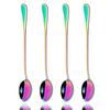 Reusable Cream Long Ice 4pcs Handle Scoop Stainless Steel Colorful Cutlery Teaspoon Dinnerware Flatware Juice Coffee Stirring Spoon Silverware