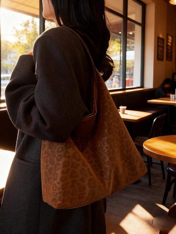 

Women s Leopard Print Tote: Chic Autumn Large Capacity Handbag for Shopping and Casual Use 32*28*12 кавовий