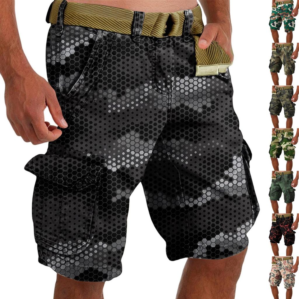 Men's Summer Loose Casual Camouflage Work Shorts, Large-sized Multi-pocket Mid-length Pants Without A Belt