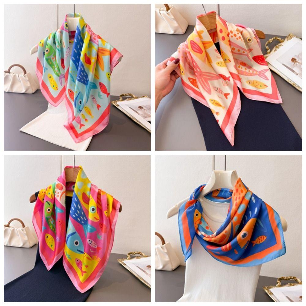 Cartoon Imitation Silk Scarf Shawl High-end Print Neck Scarf Headscarf High Quality Square Scarf