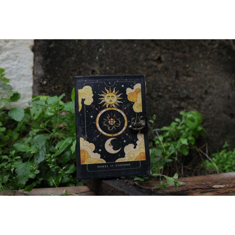 New Sun & moon Handmade leather journal Deckle edge paper, Blank spell book of shadows journal, gift for him traveling book