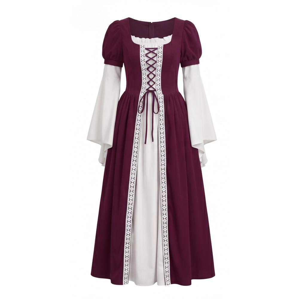 Women Dress Medieval Cosplay Costume Retro Square Neck Renaissance European Country Perfect For Festivals Parties And Halloween