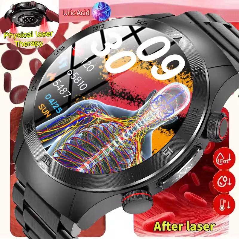 2025 New Health Smart Watch AMOLED Screen ECG Blood Pressure Men's Three Highs Uric Acid Bluetooth Call Smartwatches marrone