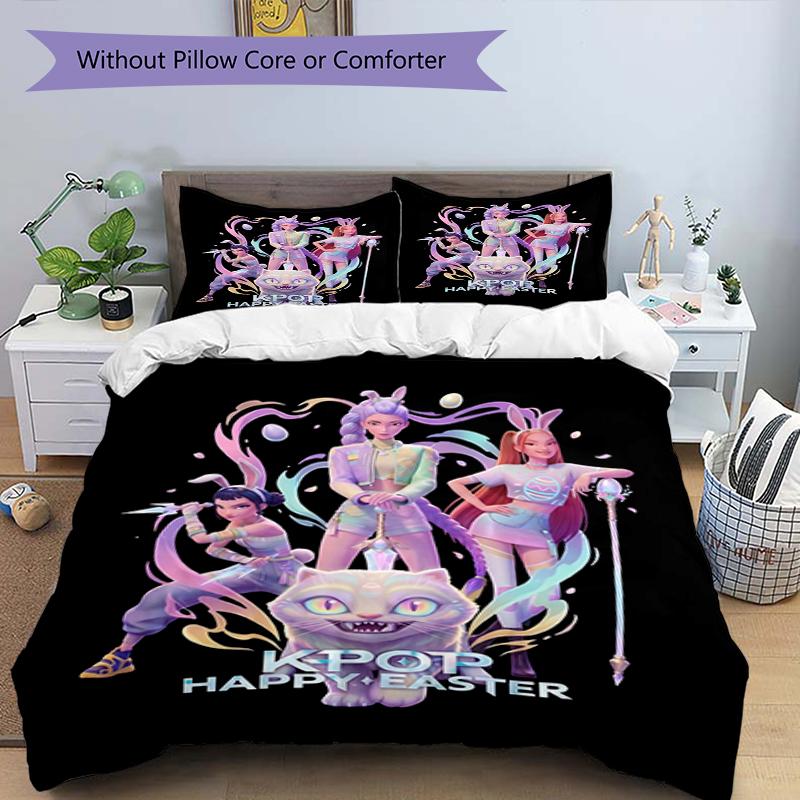 Set copripiumino 3 pezzi (1*Copripiumino + 2*Federe, Senza Nucleo),Set Biancheria da Letto con Stampa KPop Demon Hunters, Decorazione Camera da Letto, Stagione Unica, Regalo di Compleanno
