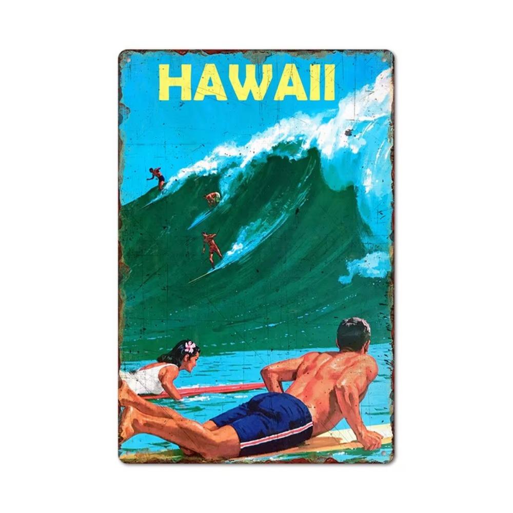 Vintage Tin Art of Summer Surfboards: Ideal for American Bar Backdrops and Home Decor Wall Murals