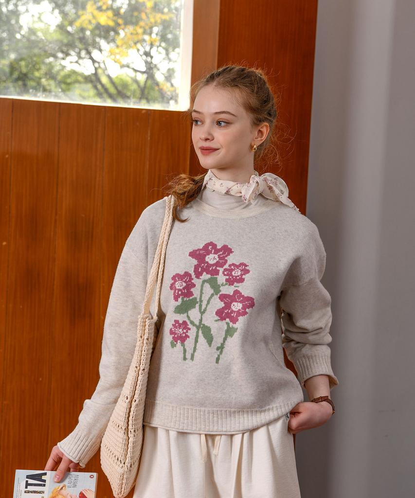 PIGMENT Doldol Flower Jacquard R-Neck Knit (Tdsw251116)