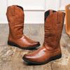 European & American Style Men's Western Leather Knight Boots, Large Size 46