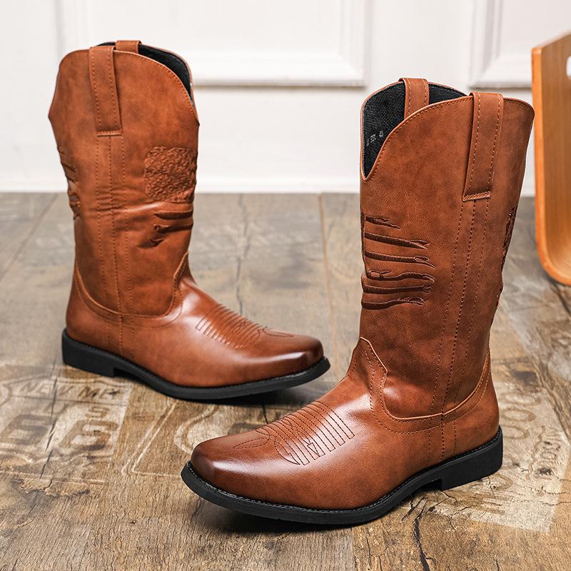 European & American Style Men's Western Leather Knight Boots, Large Size 46