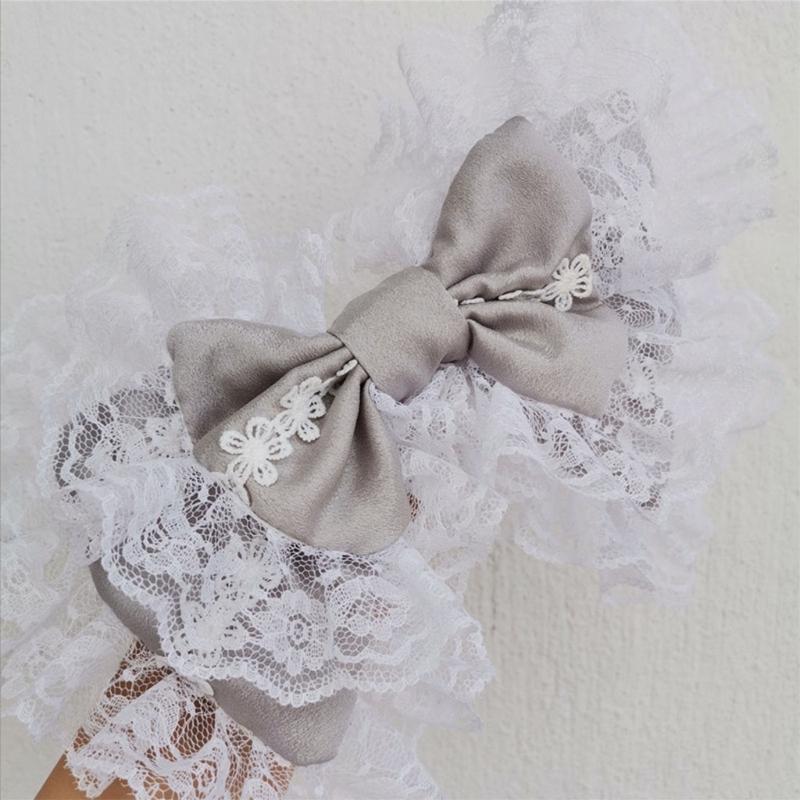 Lovely Sweet Hairband Maid Cosplay Headband Lolita Ruffled Lace Headwear Handmade Double Layer Bowknot Hair Accessory
