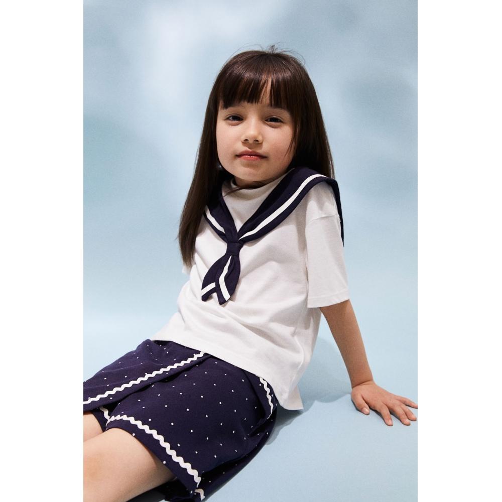 

Футболка HM Sailor collar из хлопка, белая, темно-синяя