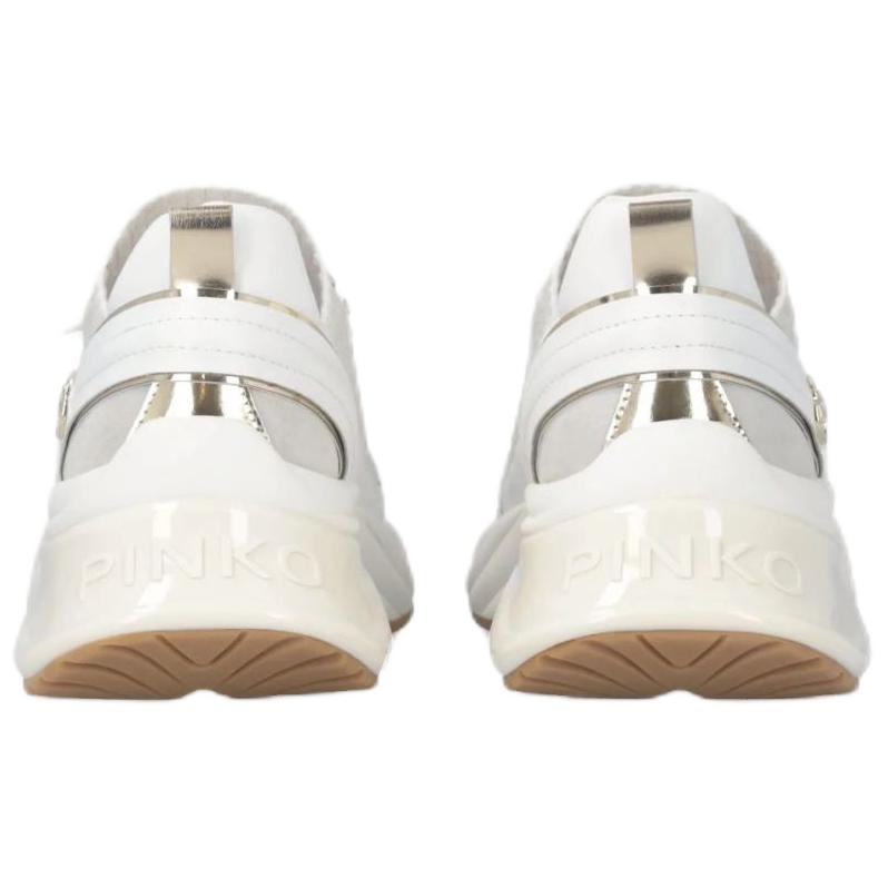 PINKO Pink Layered Membrane Leather Knitted Round Toe Drawstring Sneakers Breathable Lightweight Low Top Casual Shoes Women sneakers SS0141P128Z1B