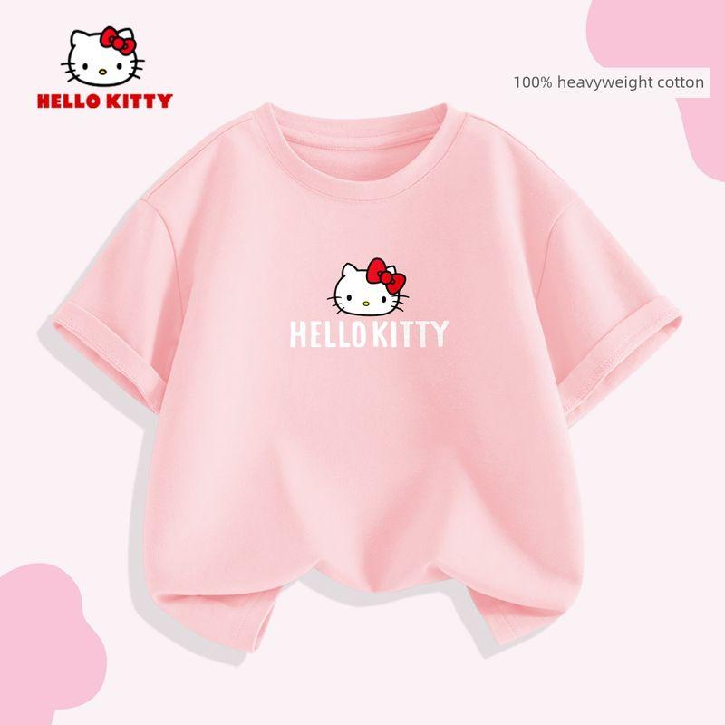 Hello Kitty Girls' Short-Sleeved T-Shirt Summer 2026 New Versatile Pink Kidsren's Top Girls' Summer Fashion Trend