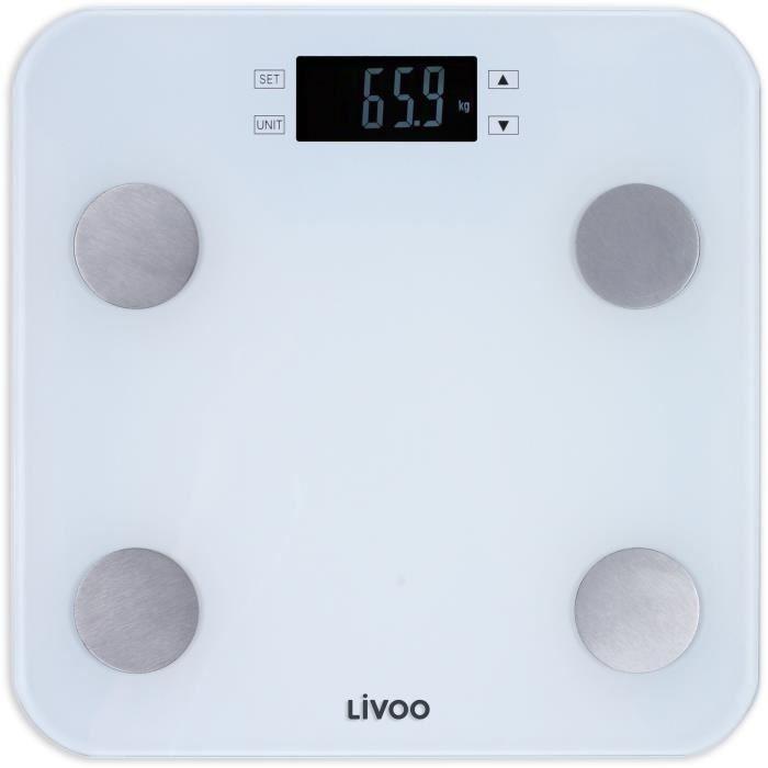 Body Scale Impedancemeter - LIVOO - DOM427W - 7 Indicators - Max 180 Kg - 13 Profiles - LCD - Auto On and Off - White