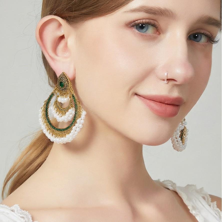 European & American Retro Beaded Tassel Fashion Earrings - Exaggerated Long Style for Women