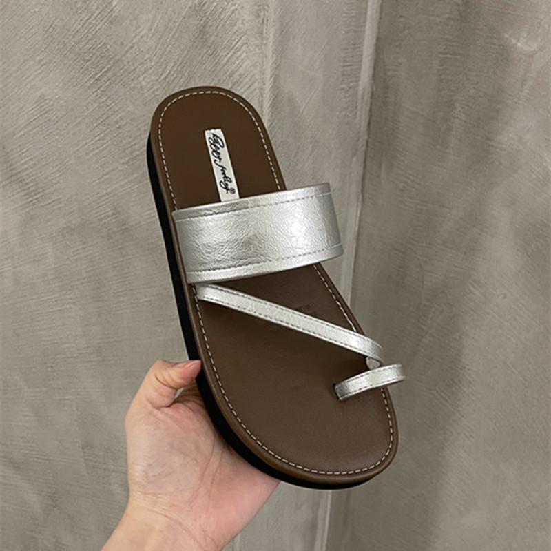 

Fashion Bailamos Brand Women Slipper Summer Flat Heel Roman Shoes Low Heels Sandals Footwear Gladiator Open Toe Beach Slides 40 серебряный