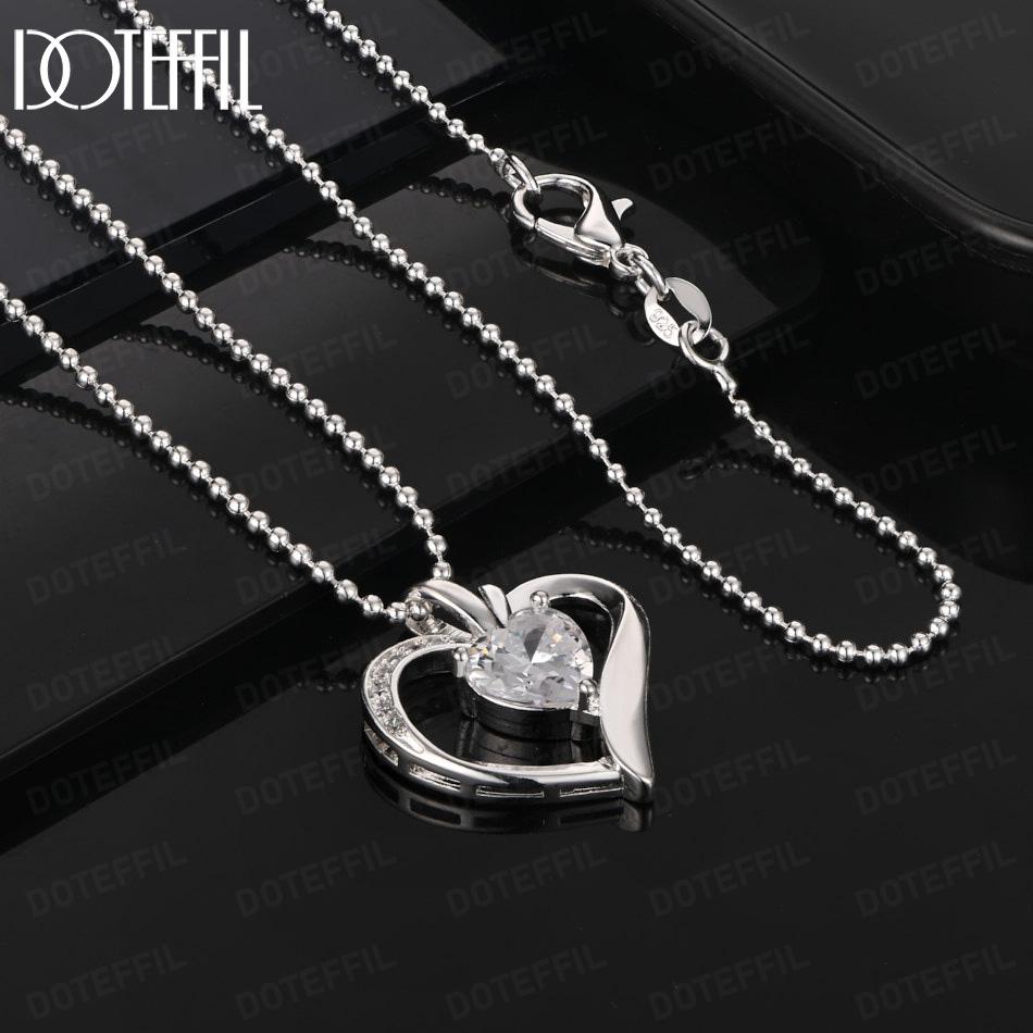 925 Sterling Silver Fashion Jewelry 18-inch AAA Zircon Heart Pendant Necklace