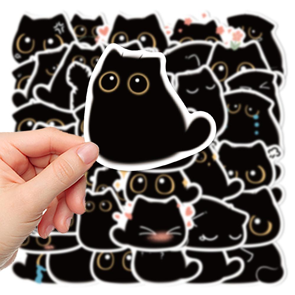 10/20/40pcs Kawaii Cute Cartoon Black Cat Stickers Funny Graffiti Decals DIY Water Bottle Phone Suitcase Sticker Decoration Toy