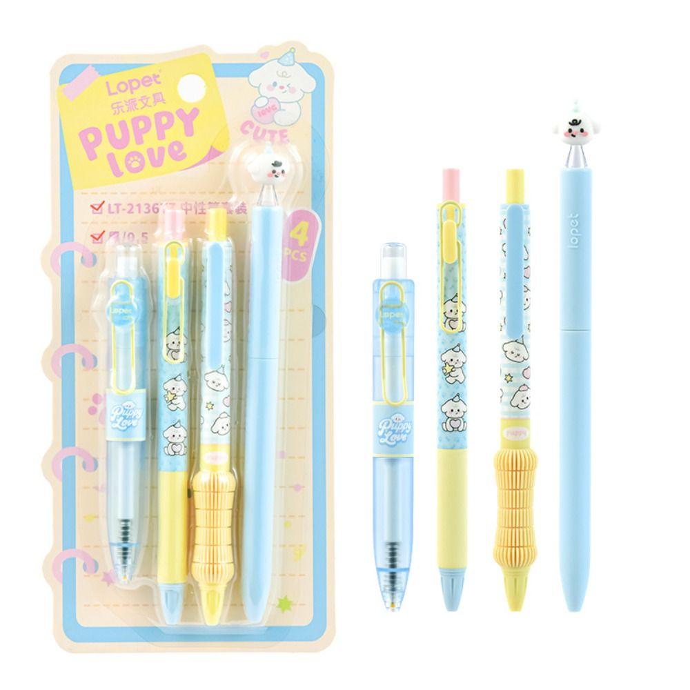 4pcs Cartoon 0.5mm ST Tip Gel Pen Set Black Ink Quick-Drying Neutral Pen Ballpoint Pen Gift