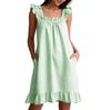 Women's Sleeveless Striped Nightgown with Ruffle Trim and Pockets, Loose Fit Casual Sleep Dress for