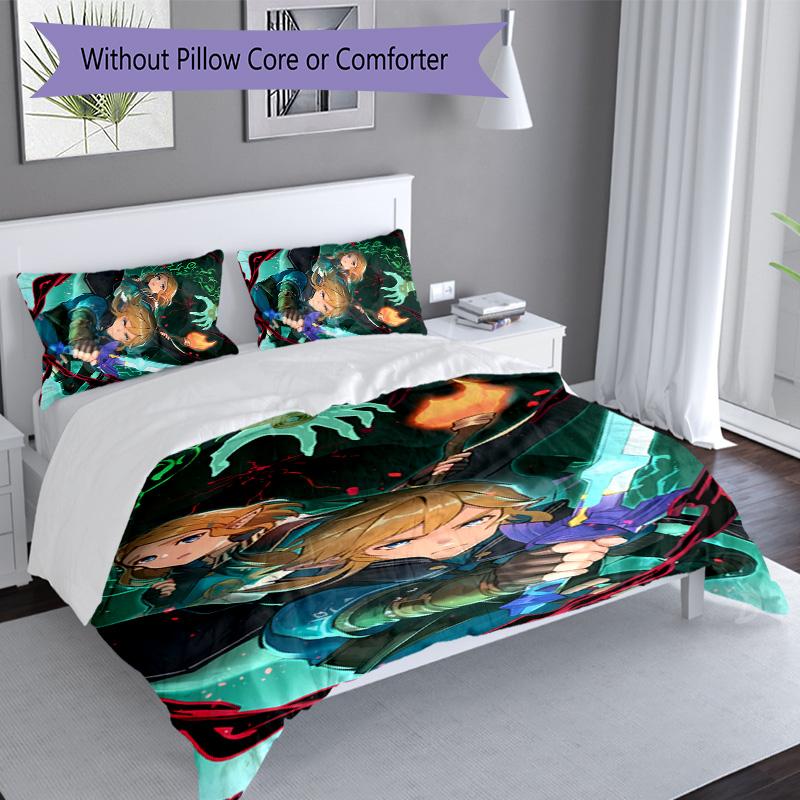 3pcs Cartoon Z-Zeldas pattern bedding set duvet cover set includes duvet cover &pillowcases, perfect all season bedroom decoration & gift