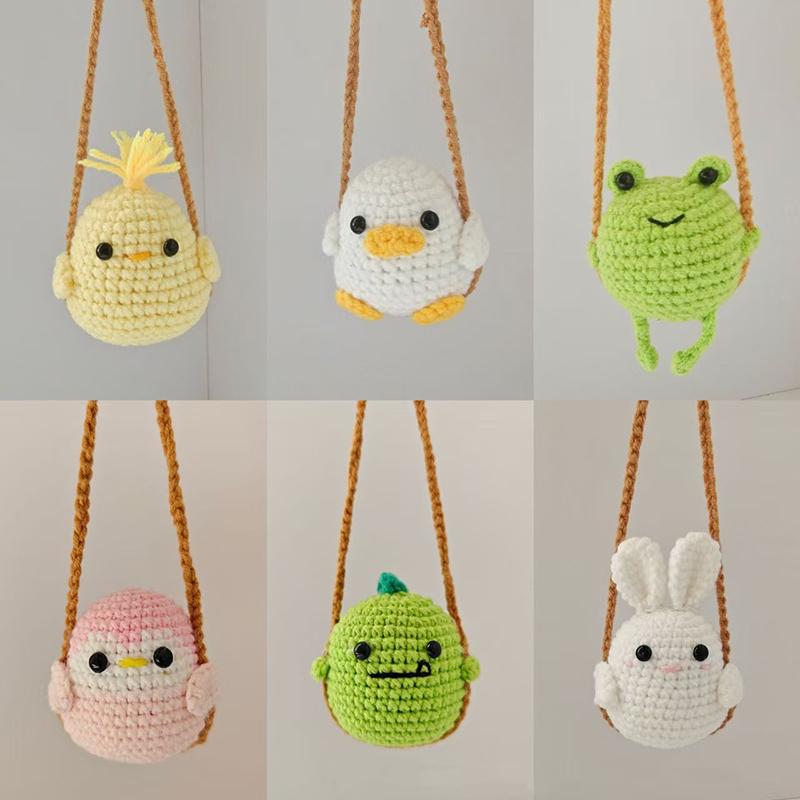 Handmade Mini Knitting Ornament Crochet Car Interior Hanging Decor Creative Diy Swing Animal Duck Handmade Weaving Birthday Gift