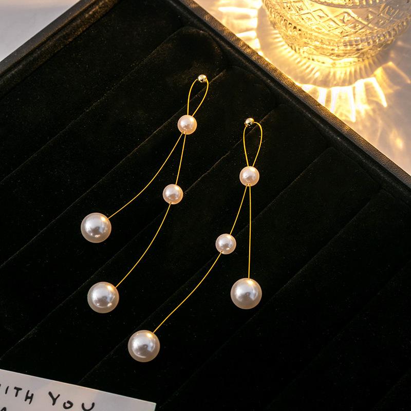 Silver Needle High-end Cold Wind Pearl Earrings, Niche Versatile Long Fringed Earrings, Simple Earrings for Women