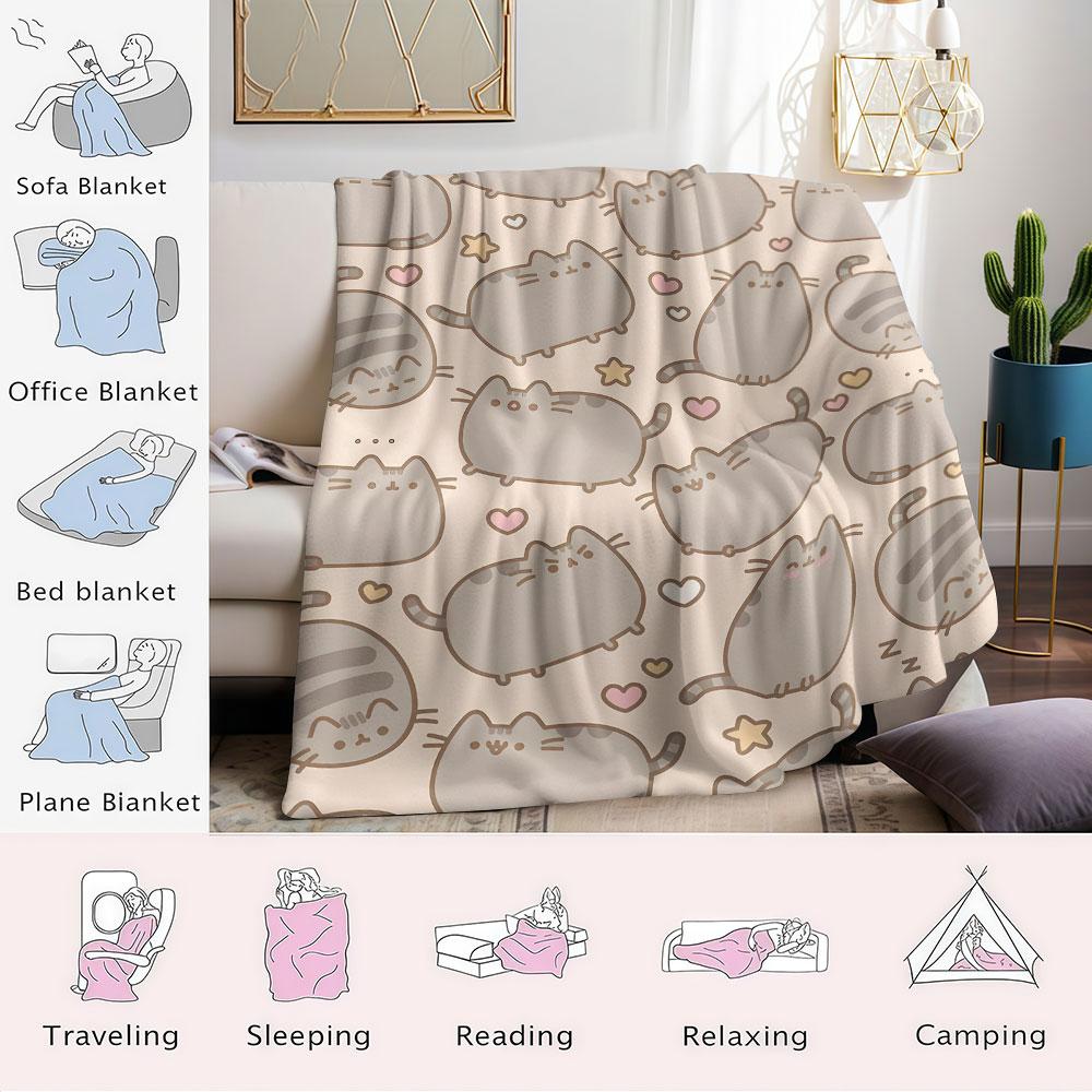 Cute Pusheen Cat Flannel Blanket Warm Soft Halloween Christmas Couch Warm Cozy Decorative Decor Gift for All Season