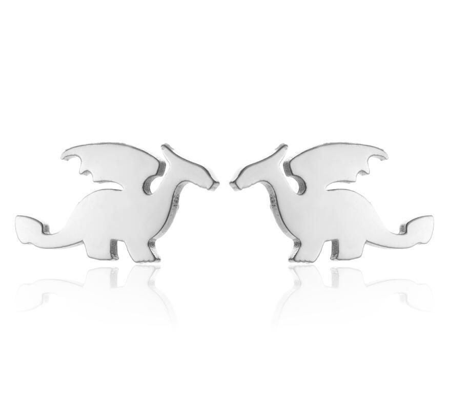 

Милые мини-серьги в виде динозавра в корейском стиле для женщин - дизайн из нержавеющей стали с изображением летящего дракона