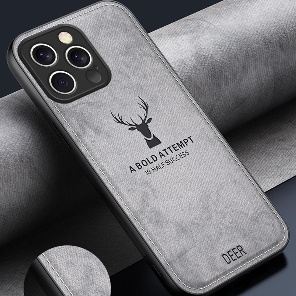 For iPhone 16 Pro Case Deer Pattern Cloth Texture PU Leather Hybrid Phone Cover
