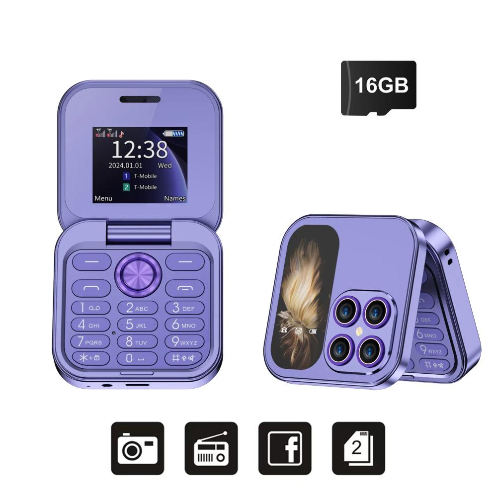 

Раскладной мобильный телефон 2 SIM-карты в режиме ожидания Magic Voice FM-радио фонарик черный список 1,77 маленький квадратный складной телефон with 16G TF Card