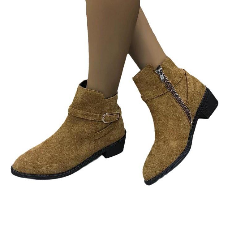 Short Boots for Women 2025 Autumn New Item European and American Retro Pointed Short Boots Fashionable Mid Heeled Women