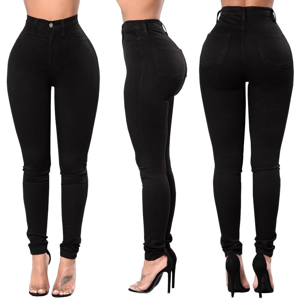 

Plus Size Black High Elasticity Butt-Lifting Skinny Jeans for Women – European and American Fall Fashion M чорний