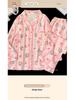 Pink Cloud Striped Long-Sleeve Pajamas: Cozy Cotton Set for Spring and Autumn.