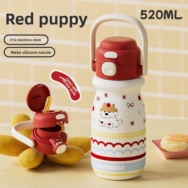 Student Friendly Cartoon Dog Thermos Flask With 316 Stainless Steel Construction Red Dog
