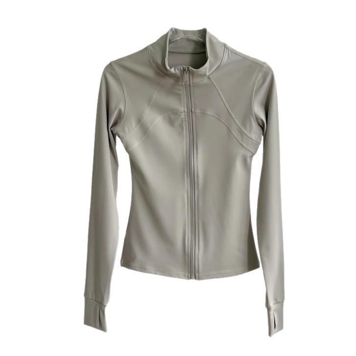 Women's Quick-Dry Yoga Jacket with Zipper, Sun Protection, and Stand Collar for Running and Gym.