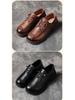 British Style Medium Heel Cowhide Loafers - Retro Round Toe Women's Leather Shoes