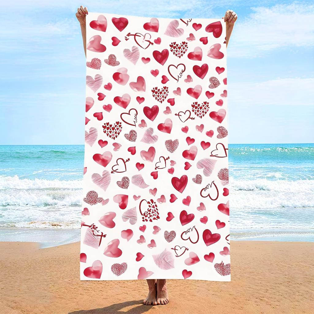 Romantic Red Love Heart Print Polyester Beach Towel Quick Dry Sandproof Bath Towels Summer Swimming Pool Vacation Blanket Mat