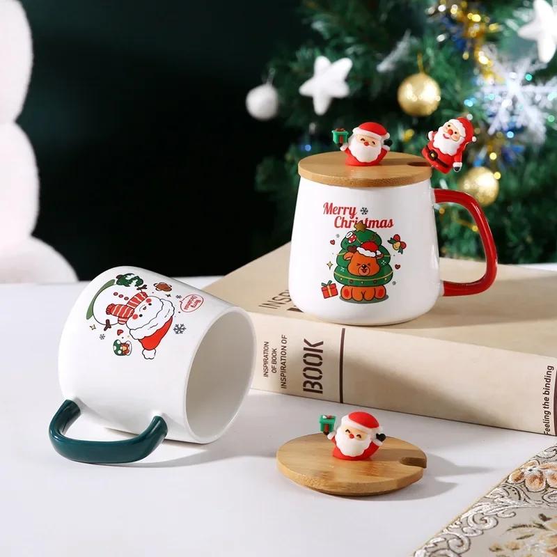 Weihnachtsgeschenk Keramiktasse mit Deckel mit Löffelset Tasse Kaffee Weihnachtsgeschenkbox Keramiktasse Dropshipping