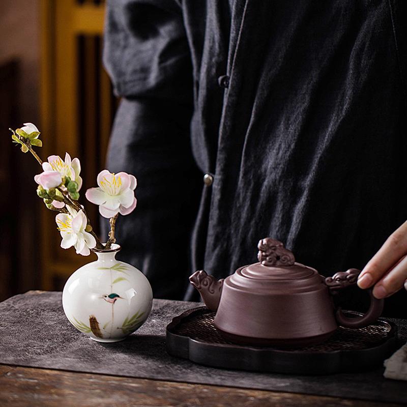 1PC Hand-Painted Small Vase Copperwort Green Dried Flower Arrangement Mini Ceramic Home Soft Furnishings Multi-Style