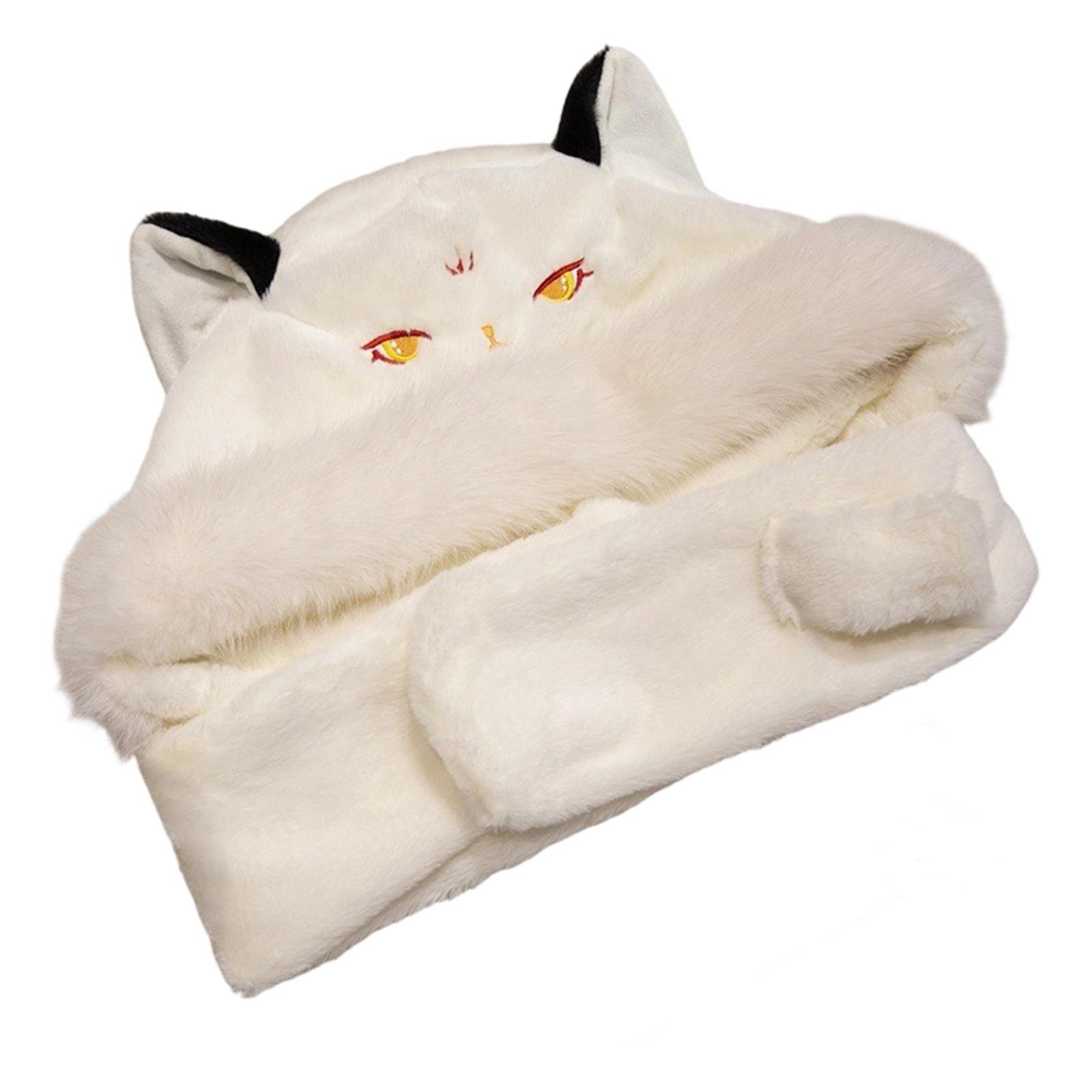 

Cute Cartoon Hat, Winter Scarf, Ear , Integrated Cold And Warm Plush Hat One Size білий