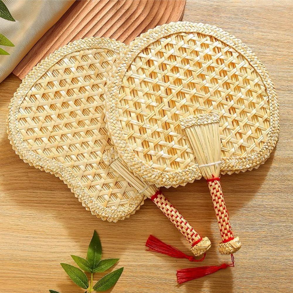 Hand Woven Handheld Fan Rustic Chinese Manual Fan Personality Camping Fan  For Summer Cooling