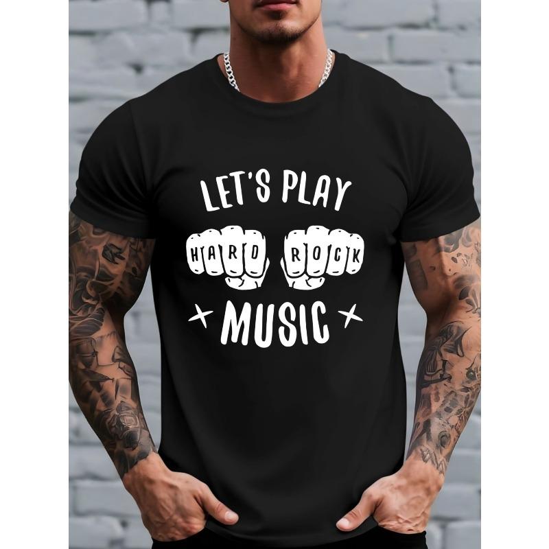 

European Size Men s Hardcore Rock Style T-Shirt with Fist Print & Lettering - Solid Color Short Sleeve Round Neck Casual Shirt Suitable for All- Wear 4XL чорний