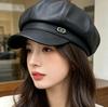 Spring and Autumn New Pu Leather Fashion Foreign Style Octagonal Hat Children British Style Plain Face Cap Show Face Little Beret Tide