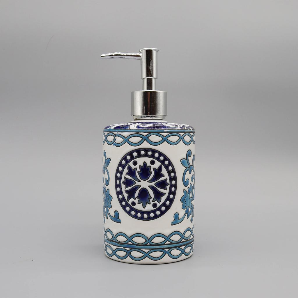 Liquid Soap Dispenser, Blue & White Ceramic, Bathroom Accessory