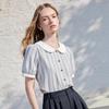 Betu Women's Striped Puff Sleeve Doll Collar Short Sleeve Shirt