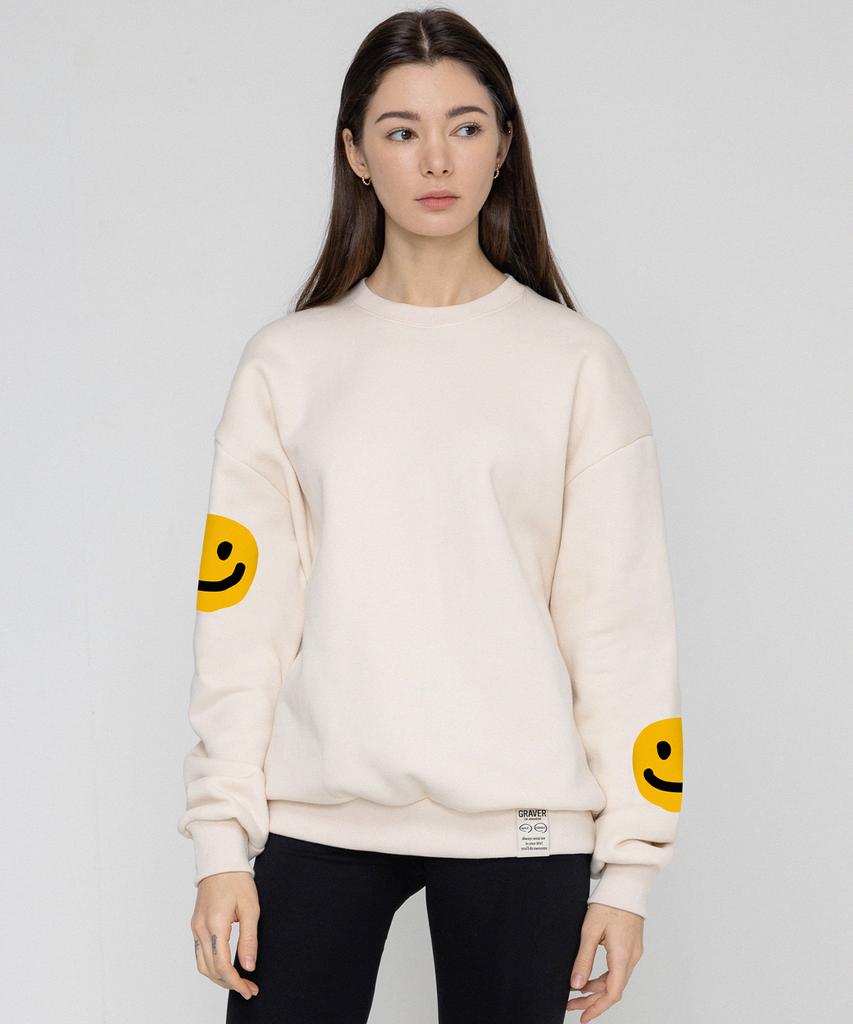GRAVER [Unisex] Multi Dot Smile Drawing Sweatshirt_Cream